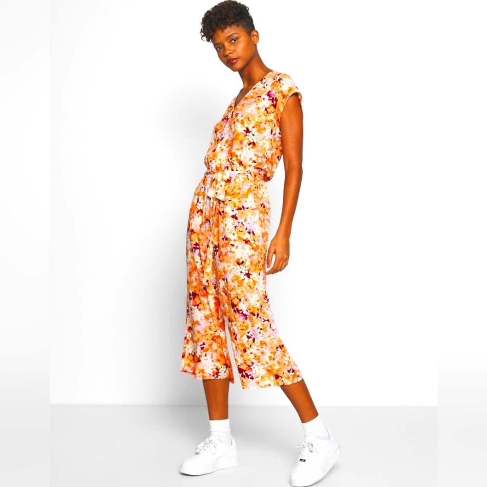 Soaked in Luxury Floral Sleeveless Jumpsuit Orange Pink Floral XS